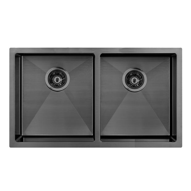 Atlas Handmade Double Bowl Kitchen Sink in Gunmetal Black 760 x 450 x 250mm