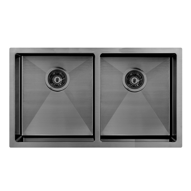 Atlas Handmade Double Bowl Kitchen Sink in Gunmetal Black 870 x 450 x 250mm