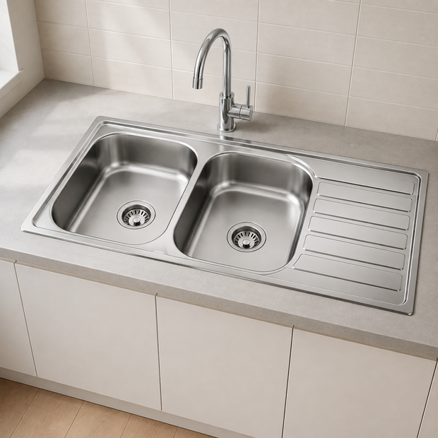 Top Mount Prague Double Bowl Pressed Kitchen Sink