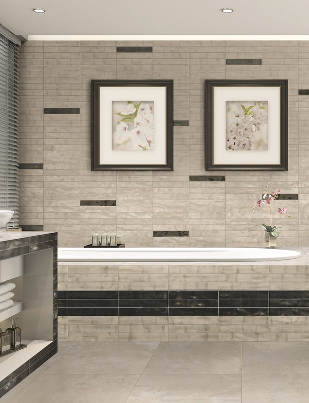 Brush White Bone Gloss Wall Tiles in a room setting