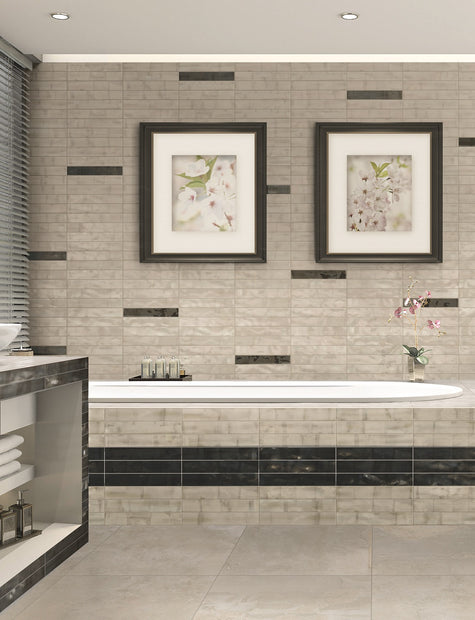 Brush Moka Gloss Wall Tiles in a room setting