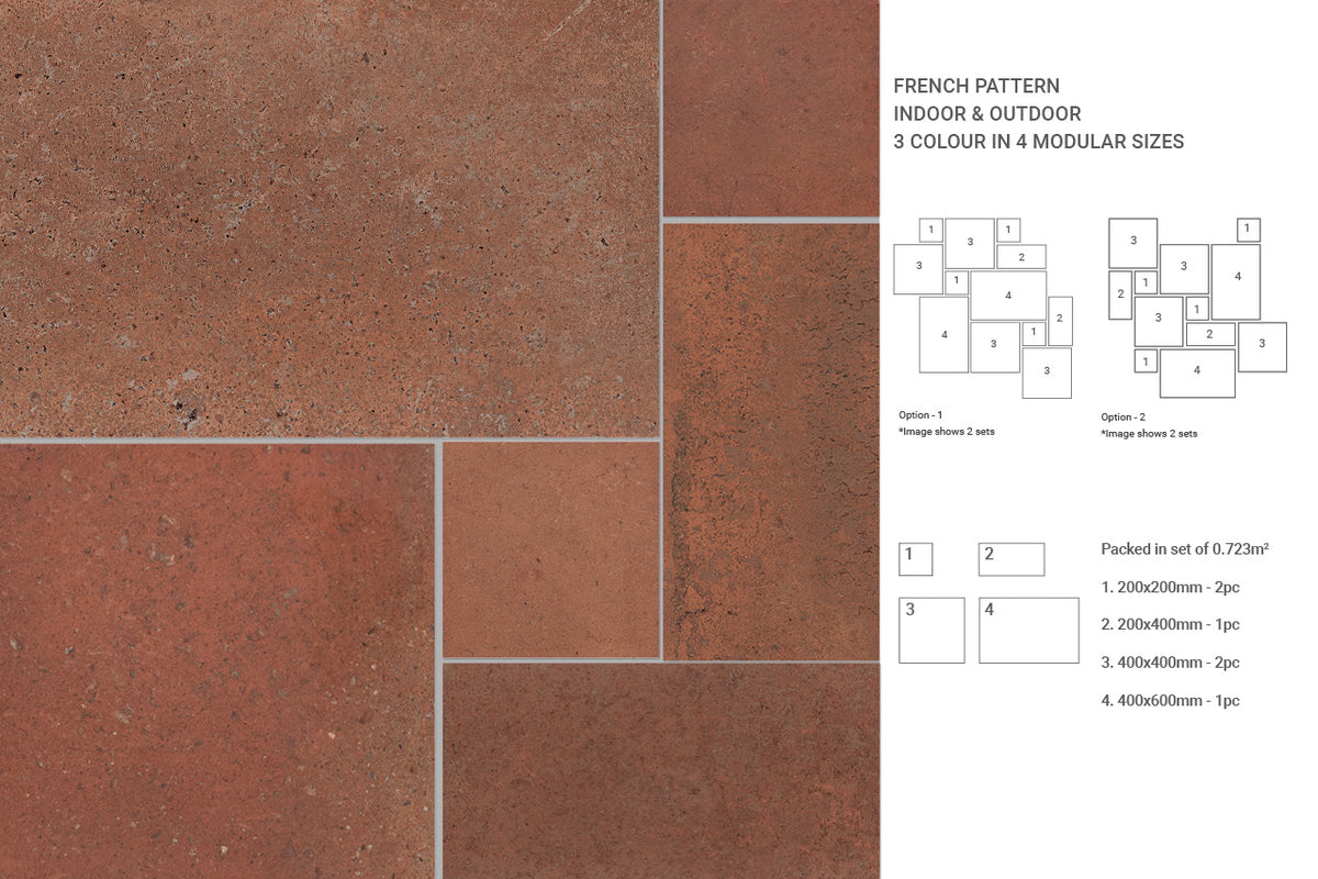Terra French Pattern Bruciata Grip Patterned Porcelain Tiles in a room setting
