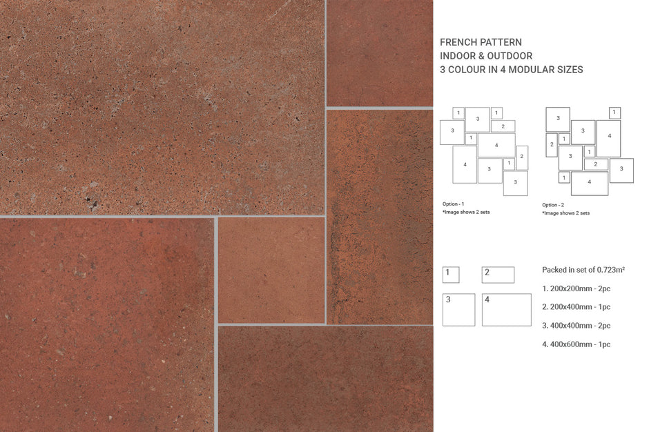 Terra French Pattern Bruciata Grip Patterned Porcelain Tiles in a room setting