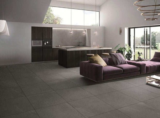 Baystone Nickel Porcelain Tiles in a room setting