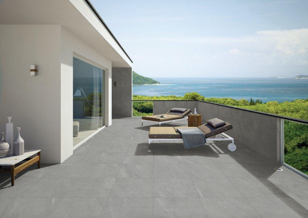 Baystone Silver Porcelain Tiles in a room setting