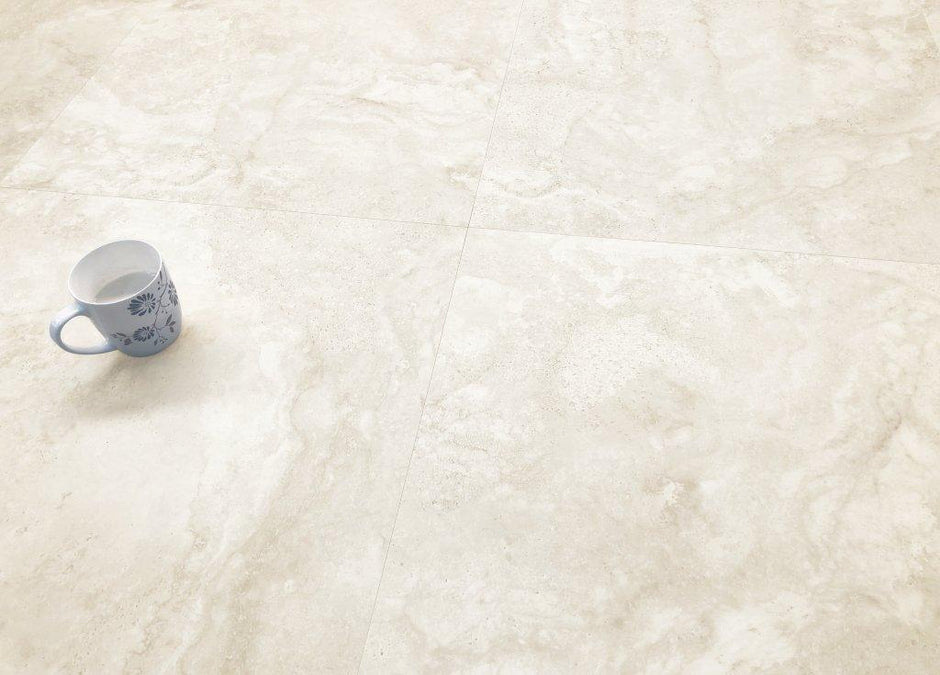 Romestone Bianco Travertine Look Porcelain Tiles 600x1200 and 300x600mm 600x600 tile