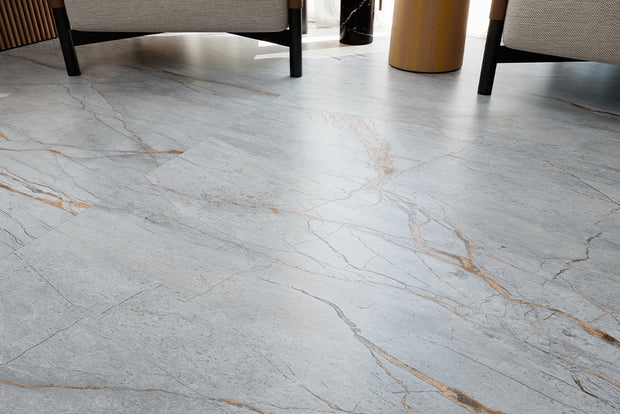 Noble Blue Roma Stone Porcelain Tiles in a room setting