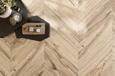 Bona Chevron XL Ecru Timber Look Porcelain Tiles in a room setting