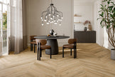 Bona Chevron XL Honey Timber Look Porcelain Tiles in a room setting