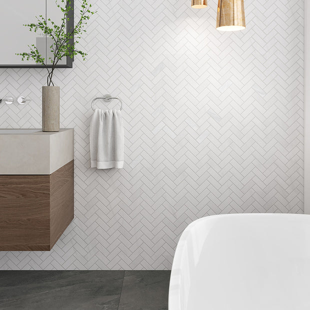 Brick Wave Pearl White Natural Stone Mosaic in a room setting
