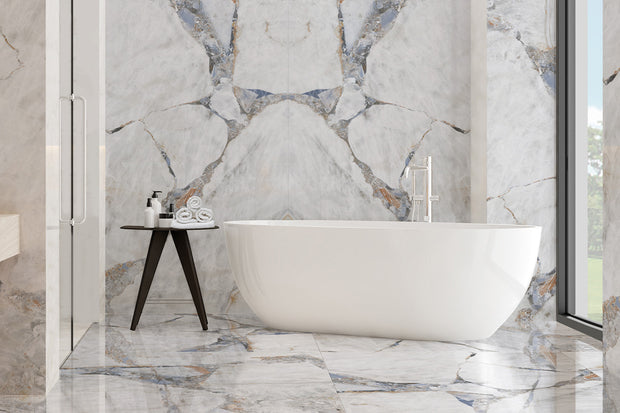 Wonderland Bright Precious Marble Look Porcelain Tiles in a room setting