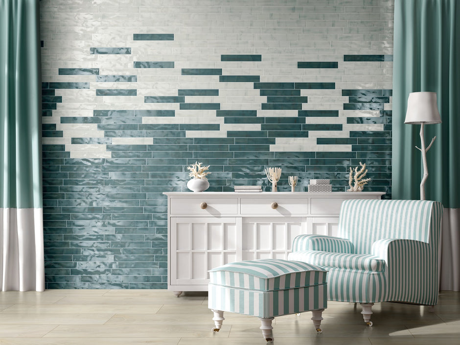 Brush White Dust Gloss Wall Tiles in a room setting