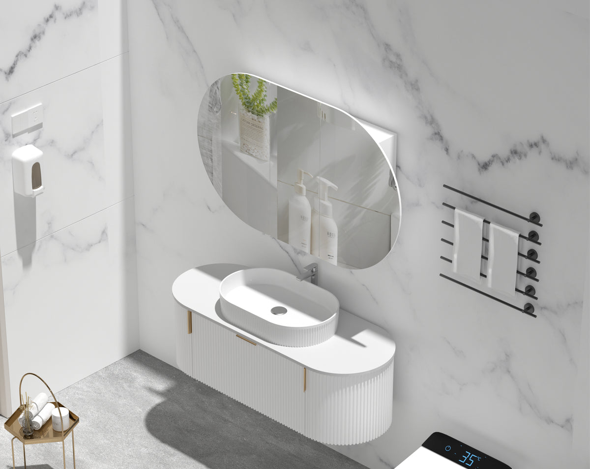 Navona Carysil Mystic Oval Shaving Cabinet 1200 x 750mm Matte White