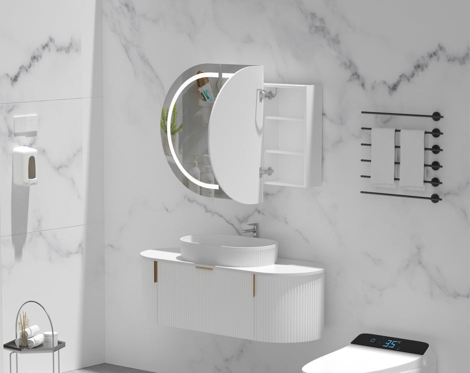 Navona Carysil Mystic Oval LED Shaving Cabinet 1200 x 750mm Matte White