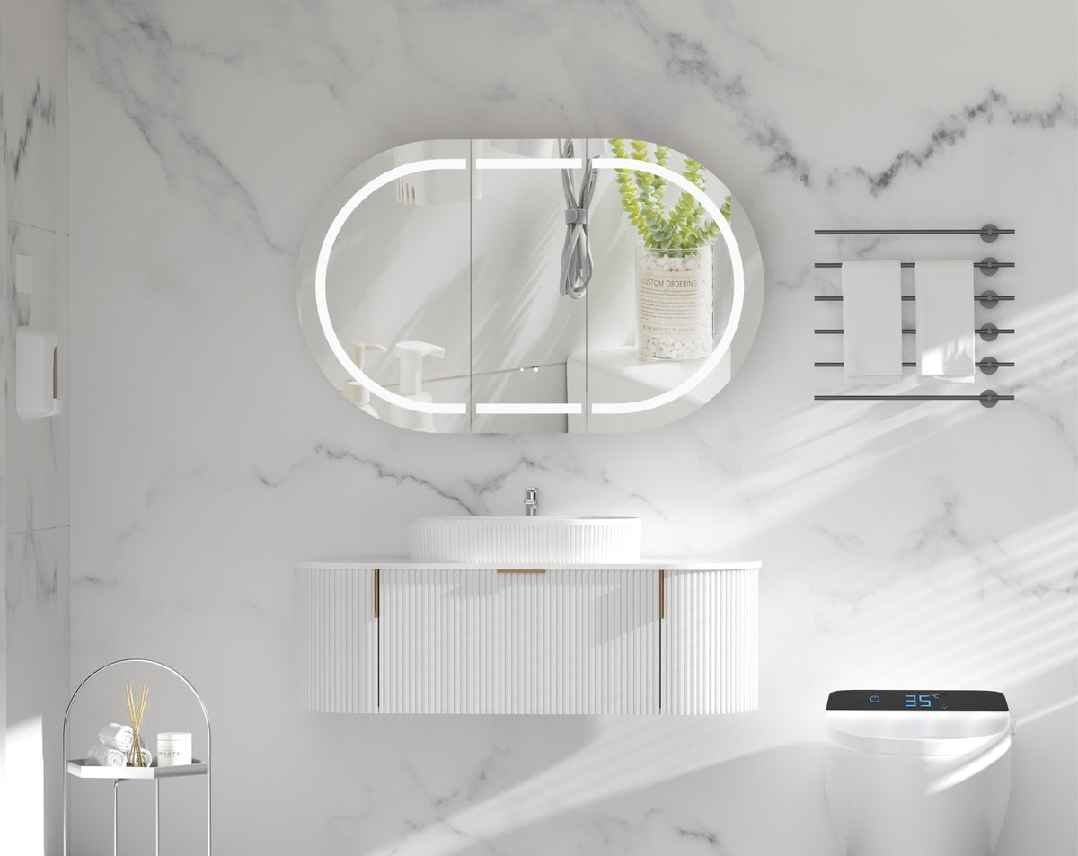 Navona Carysil Mystic Oval LED Shaving Cabinet 1200 x 750mm Matte White