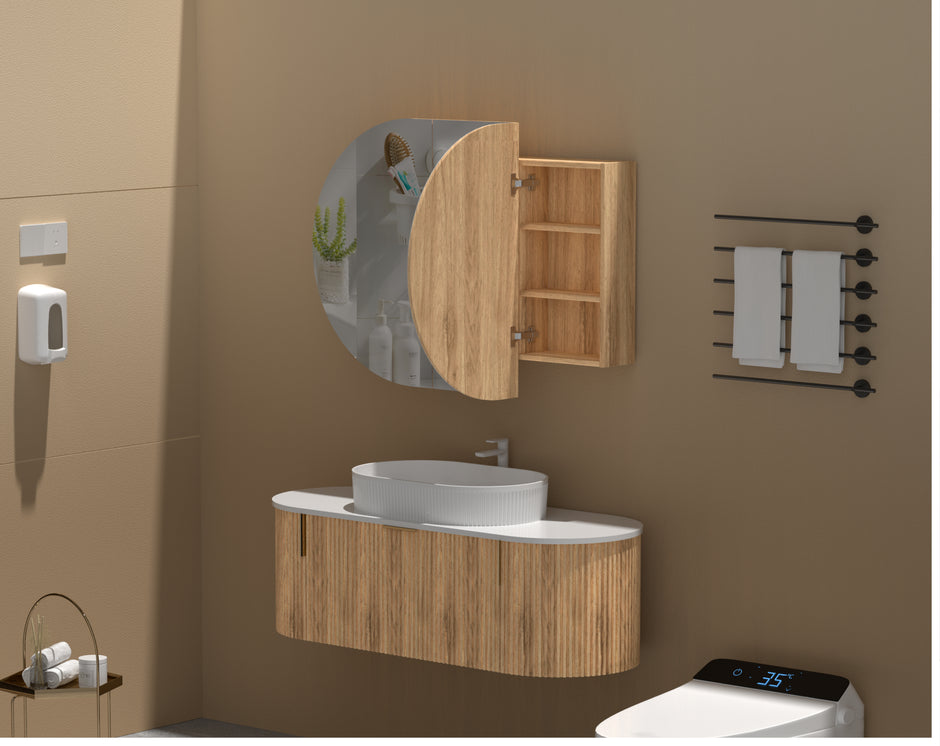 Navona Carysil Mystic Oval Shaving Cabinet 1200 x 750mm Walnut