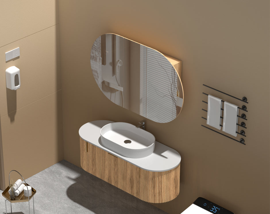 Navona Carysil Mystic Oval Shaving Cabinet 1200 x 750mm Walnut
