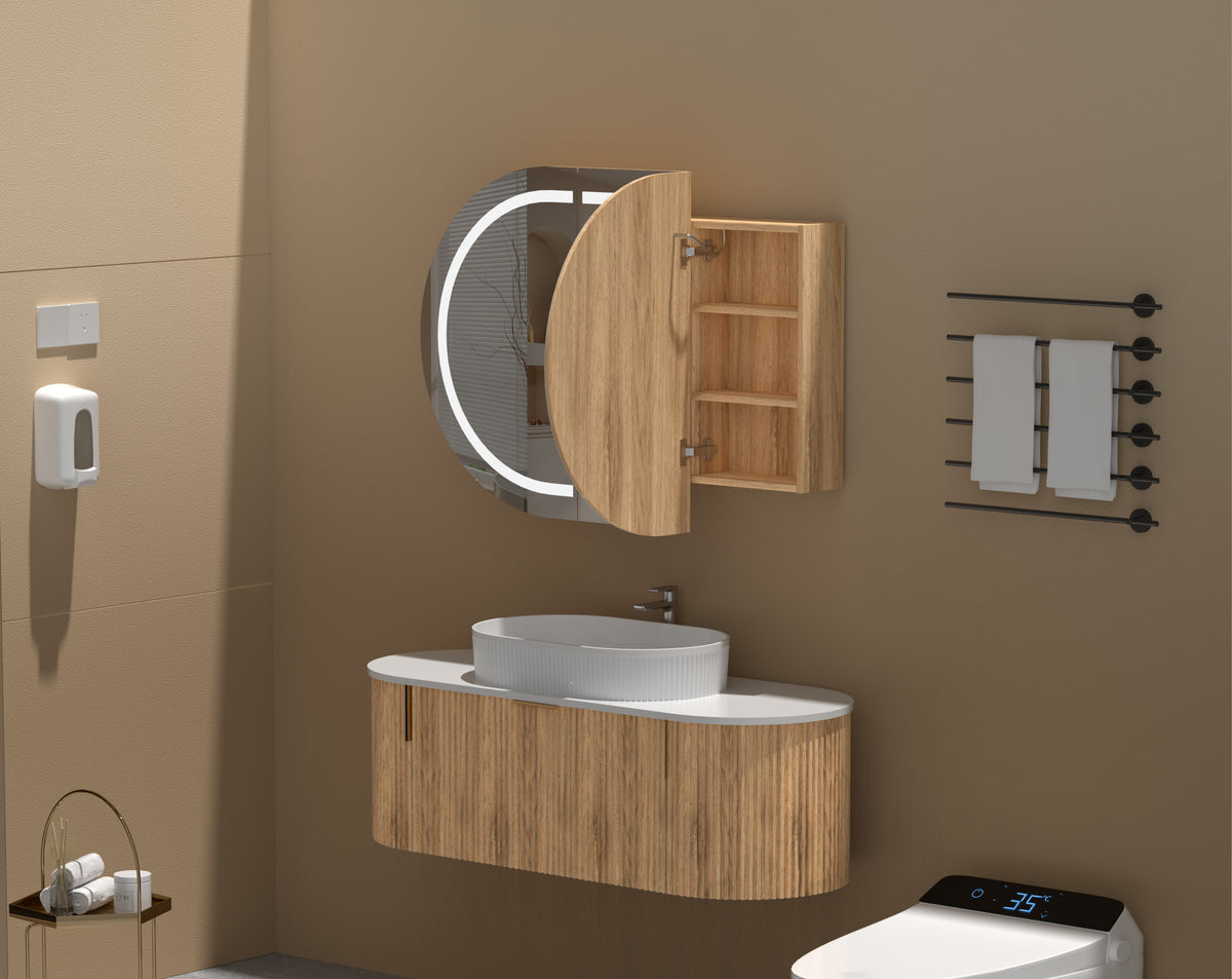 Navona Carysil Mystic Oval LED Shaving Cabinet 1200 x 750mm Walnut