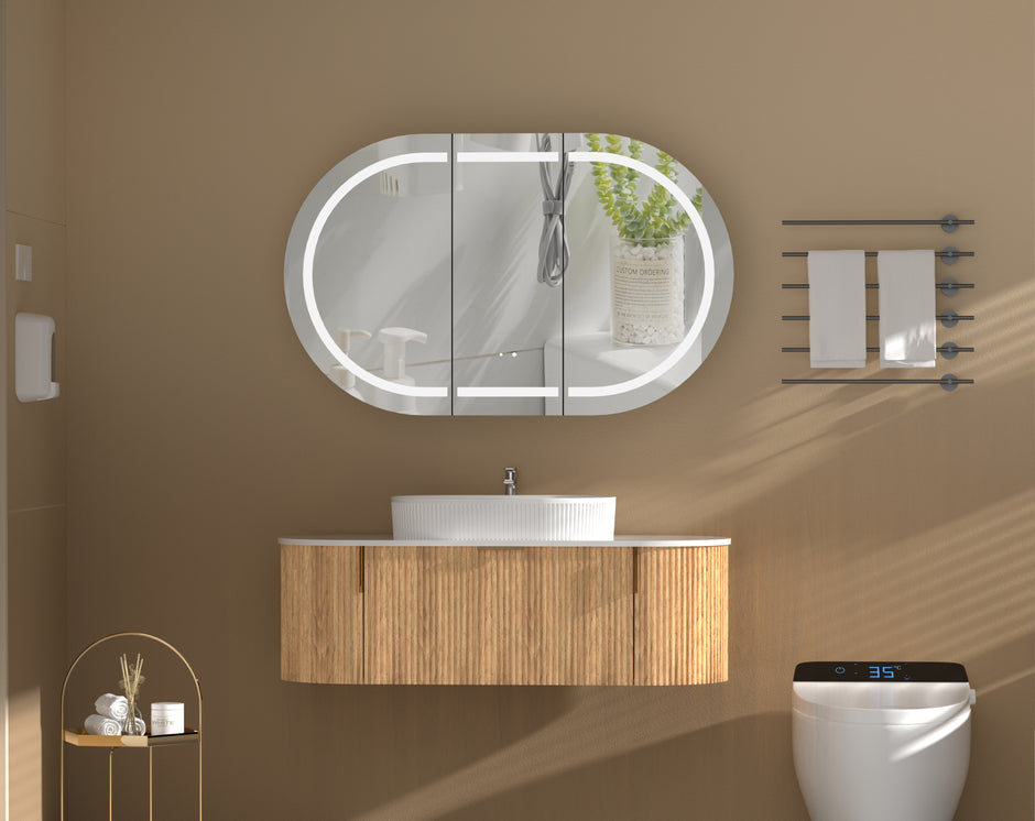Navona Carysil Mystic Oval LED Shaving Cabinet 1200 x 750mm Walnut