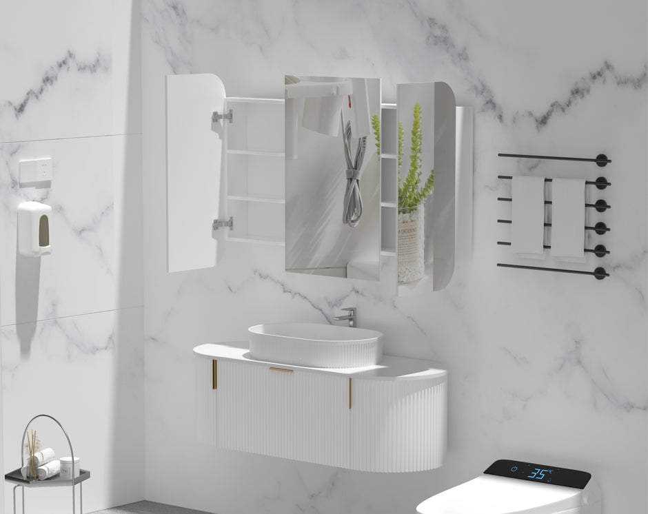 Navona Carysil Grand Rounded Rectangle Shaving Cabinet 1200 x 800mm Matte White