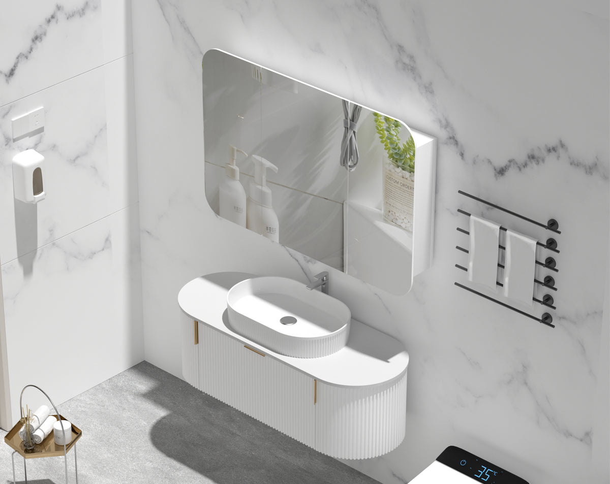 Navona Carysil Grand Rounded Rectangle Shaving Cabinet 1200 x 800mm Matte White