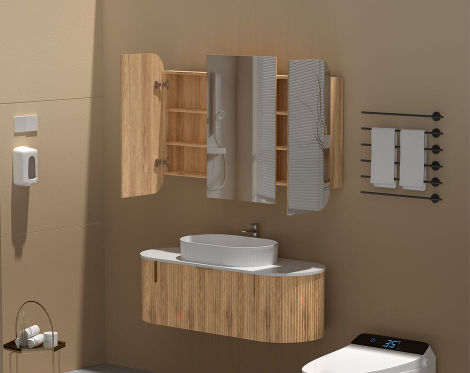 Navona Carysil Grand Rounded Rectangle Shaving Cabinet 1200 x 800mm Walnut