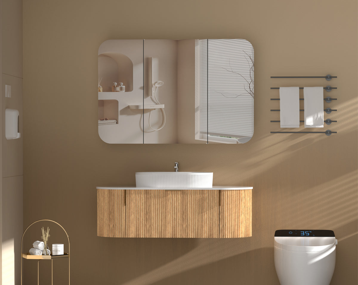 Navona Carysil Grand Rounded Rectangle Shaving Cabinet 1200 x 800mm Walnut