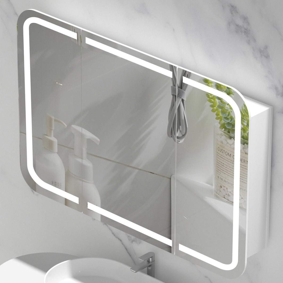 Navona Carysil Grand Rounded Rectangle LED Shaving Cabinet 1200 x 800mm Matte White