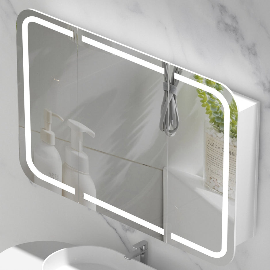 Navona Carysil Grand Rounded Rectangle LED Shaving Cabinet 1200 x 800mm Matte White