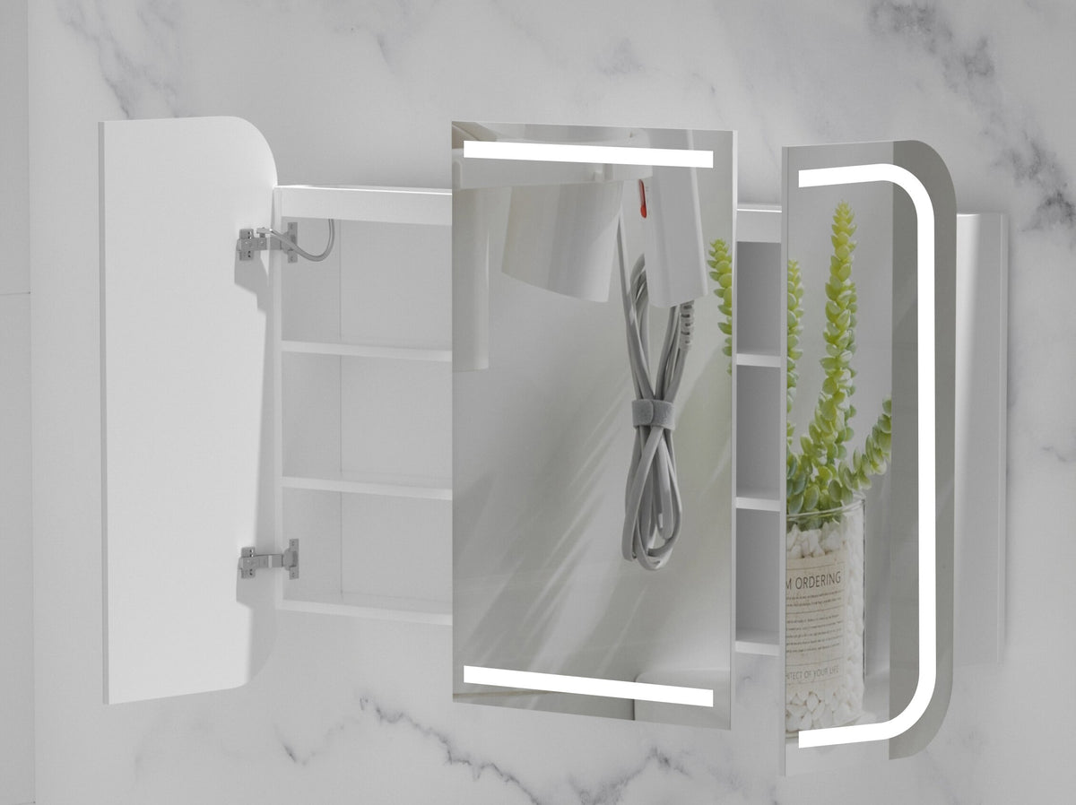 Navona Carysil Grand Rounded Rectangle LED Shaving Cabinet 1200 x 800mm Matte White