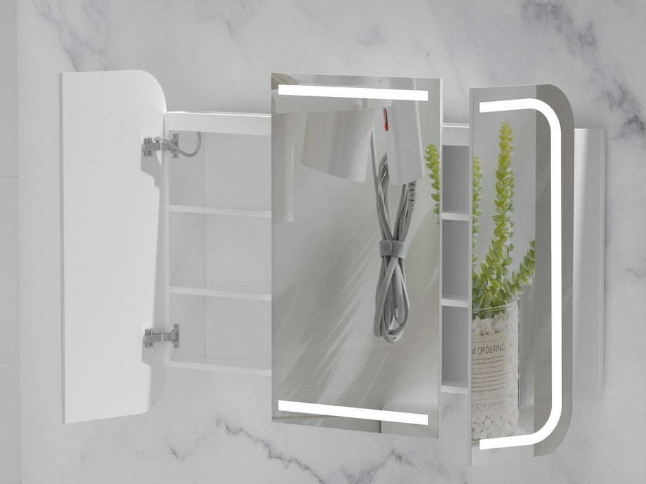 Navona Carysil Grand Rounded Rectangle LED Shaving Cabinet 1200 x 800mm Matte White