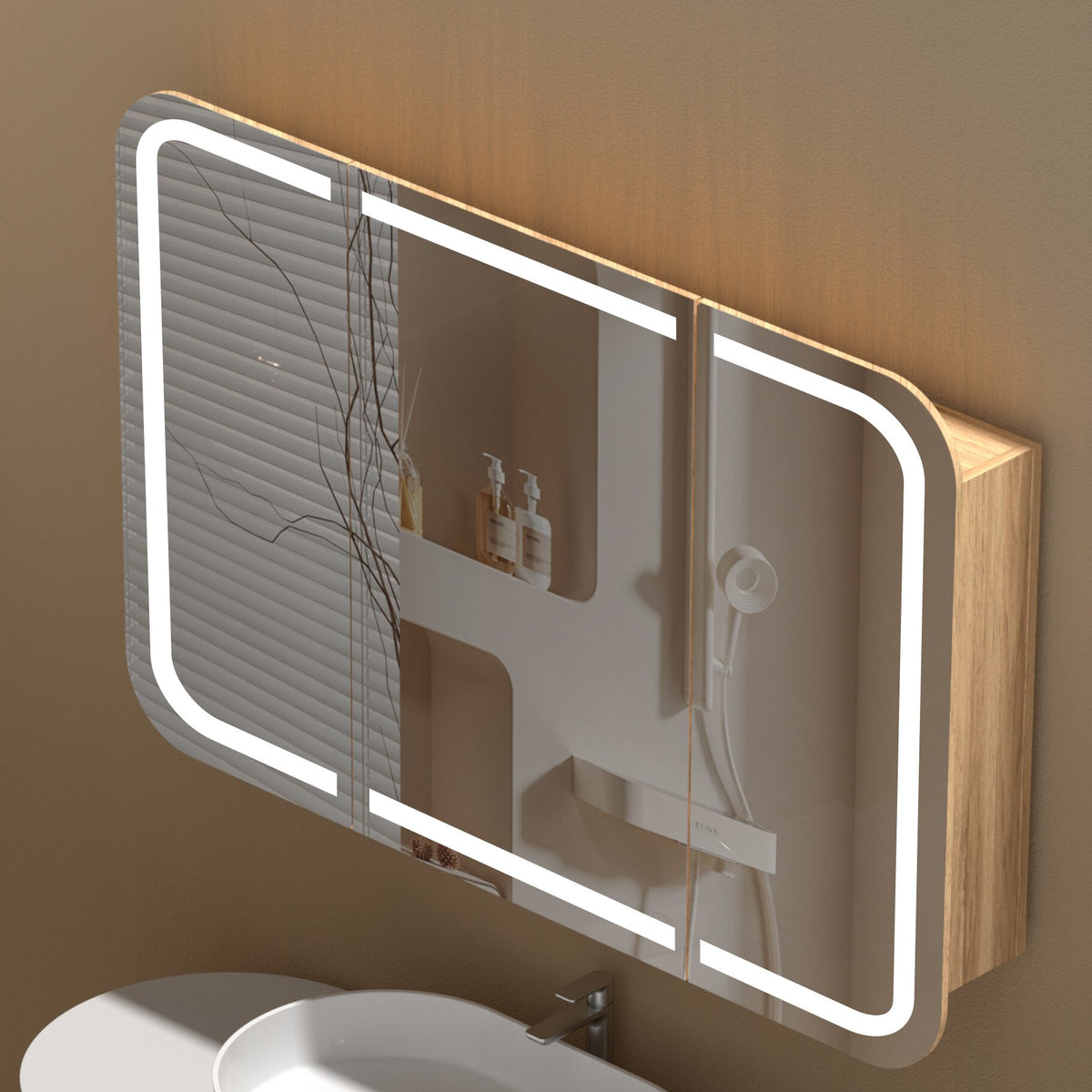 Navona Carysil Grand Rounded Rectangle LED Shaving Cabinet 1200 x 800mm Walnut