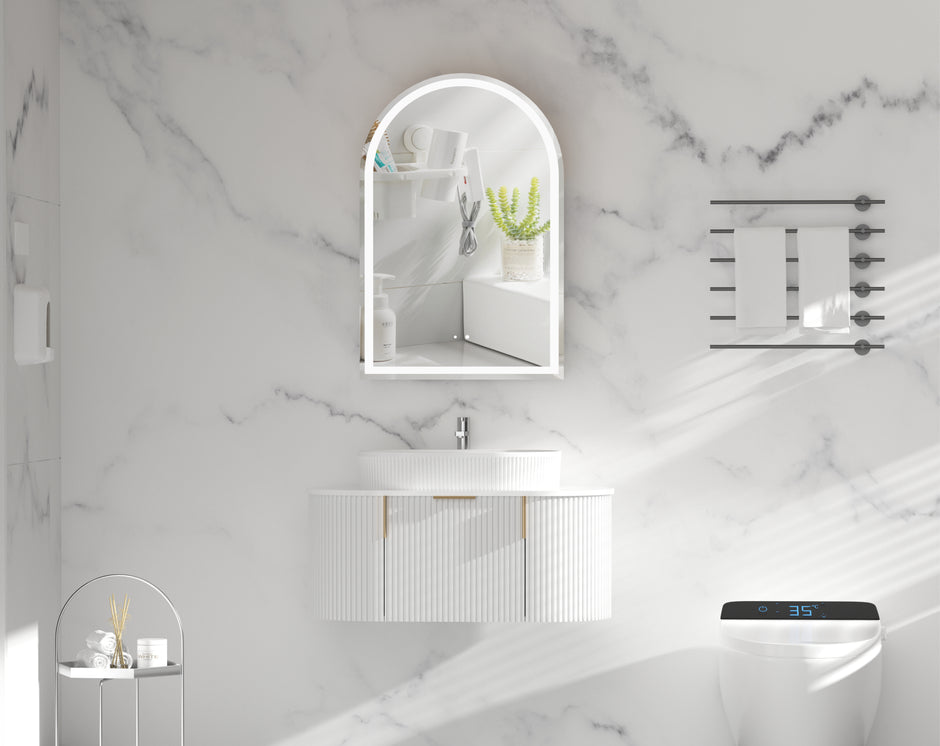 Navona Carysil Imperial Arch LED Shaving Cabinet 600 x 900mm Matte White