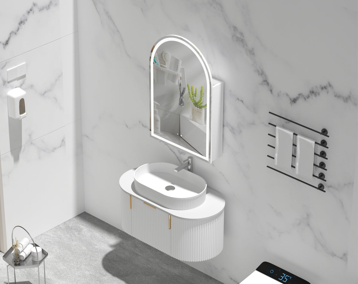 Navona Carysil Imperial Arch LED Shaving Cabinet 600 x 900mm Matte White