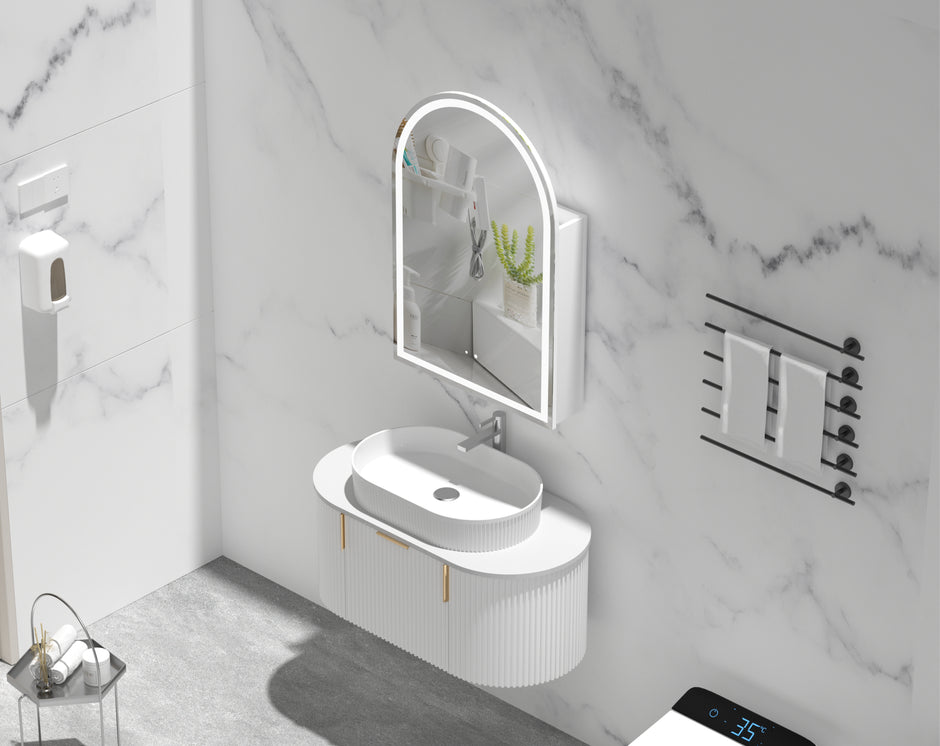 Navona Carysil Imperial Arch LED Shaving Cabinet 600 x 900mm Matte White