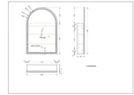 Navona Carysil Imperial Arch LED Shaving Cabinet 600 x 900mm technical drawing
