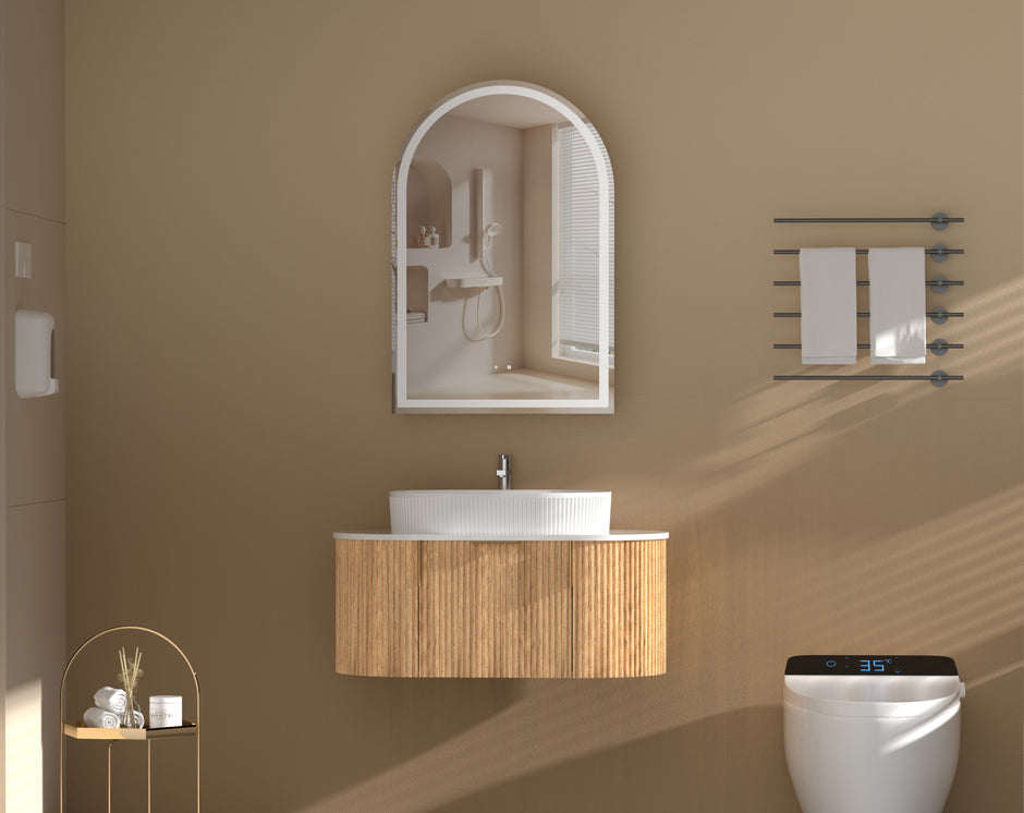Navona Carysil Imperial Arch LED Shaving Cabinet 600 x 900mm Walnut