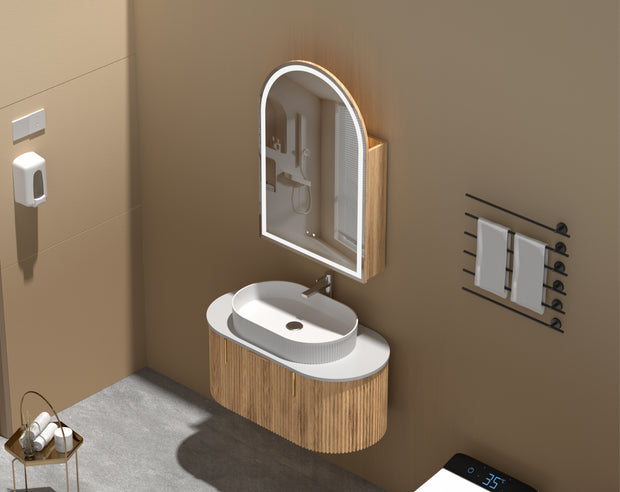 Navona Carysil Imperial Arch LED Shaving Cabinet 600 x 900mm Walnut