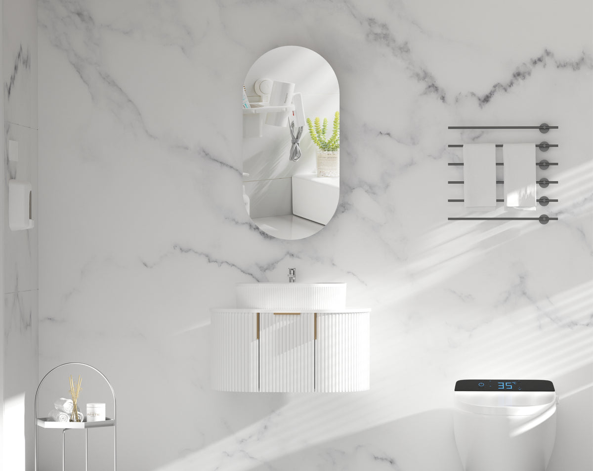 Navona Carysil Noble Oval Shaving Cabinet 450 x 900mm Matte White