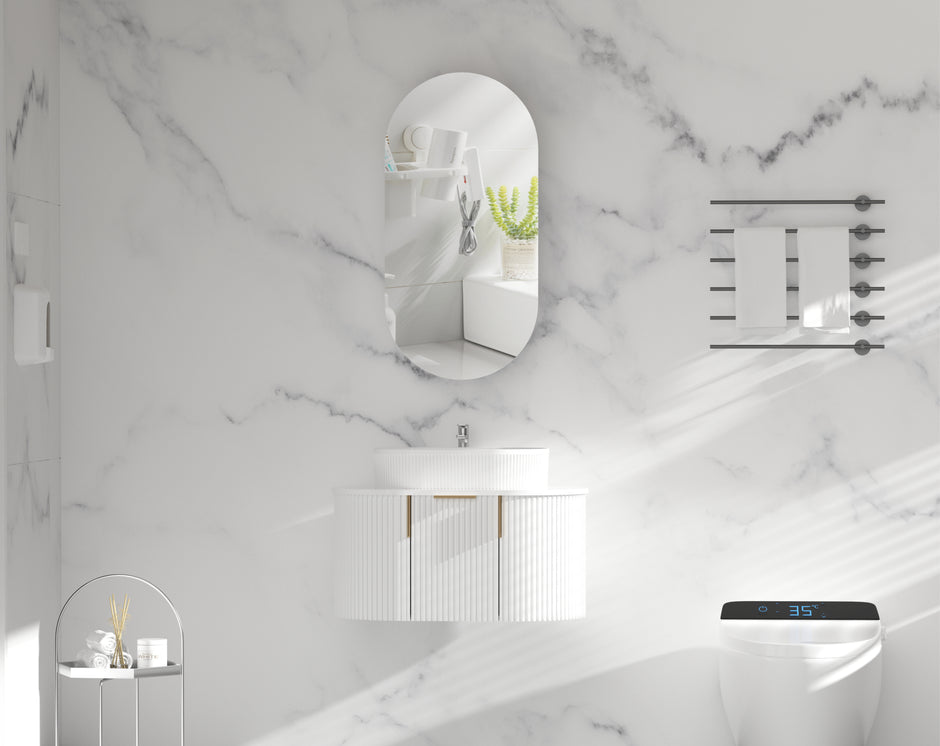 Navona Carysil Noble Oval Shaving Cabinet 450 x 900mm Matte White