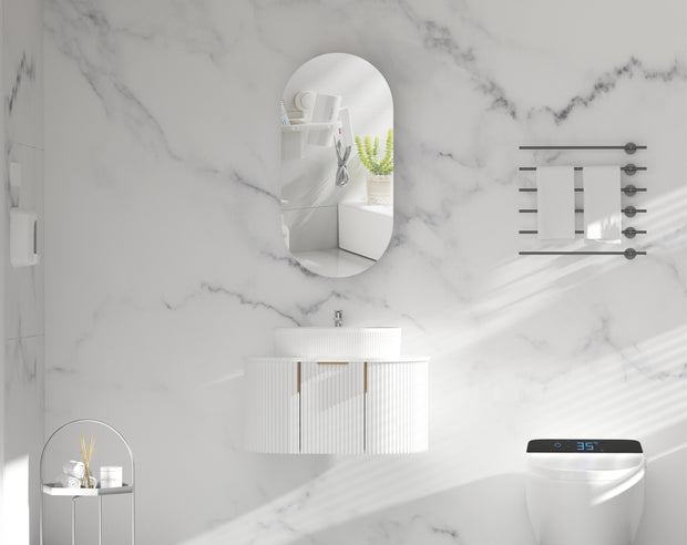 Navona Carysil Noble Oval Shaving Cabinet 450 x 900mm Matte White