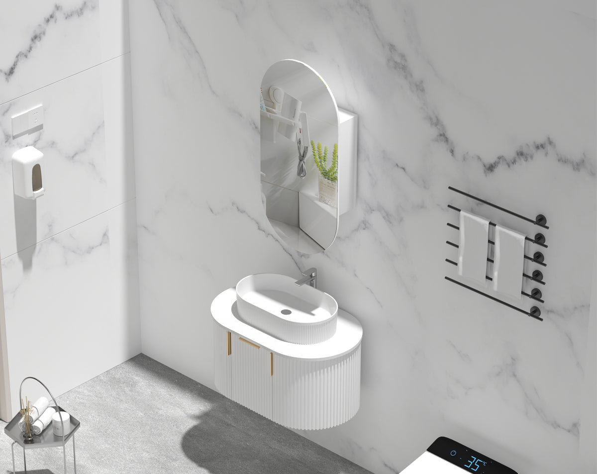 Navona Carysil Noble Oval Shaving Cabinet 450 x 900mm Matte White
