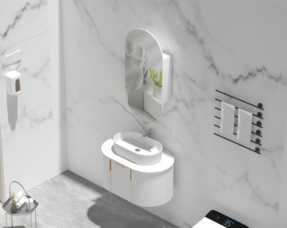 Navona Carysil Noble Oval Shaving Cabinet 450 x 900mm Matte White