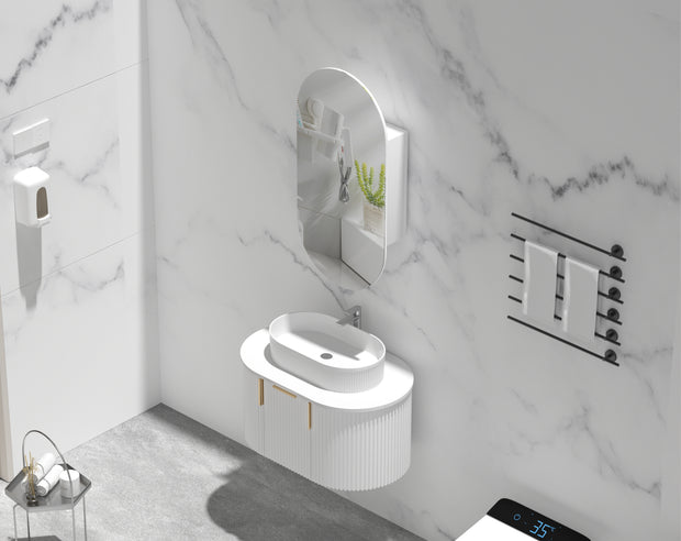 Navona Carysil Noble Oval Shaving Cabinet 450 x 900mm Matte White