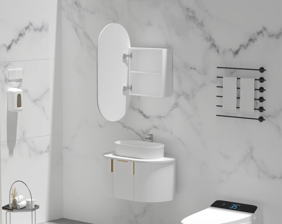 Navona Carysil Noble Oval Shaving Cabinet 450 x 900mm Matte White
