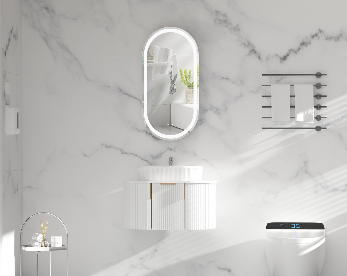 Navona Carysil Noble Oval LED Shaving Cabinet 450 x 900mm Matte White