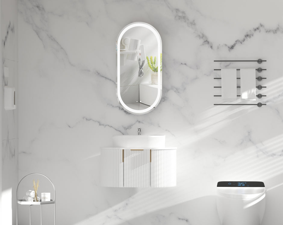 Navona Carysil Noble Oval LED Shaving Cabinet 450 x 900mm Matte White