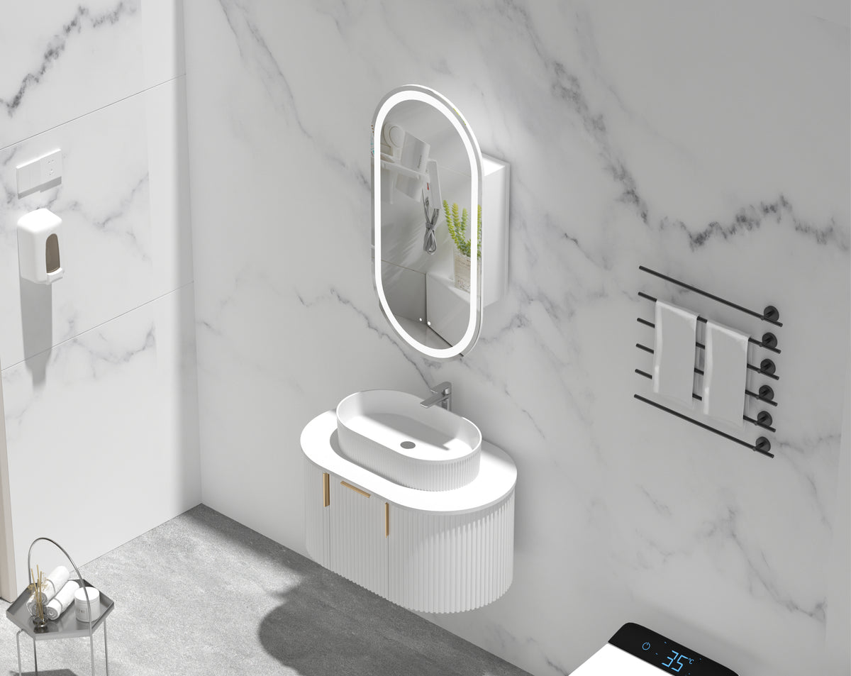 Navona Carysil Noble Oval LED Shaving Cabinet 450 x 900mm Matte White