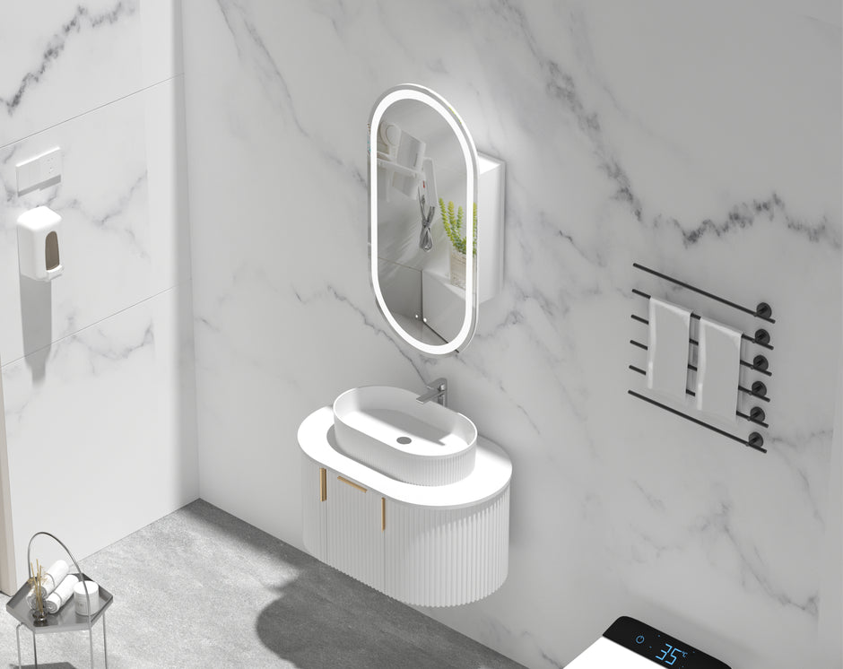 Navona Carysil Noble Oval LED Shaving Cabinet 450 x 900mm Matte White