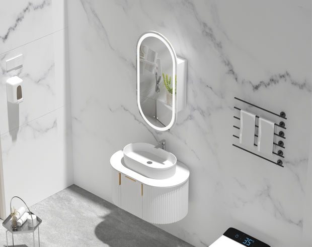 Navona Carysil Noble Oval LED Shaving Cabinet 450 x 900mm Matte White